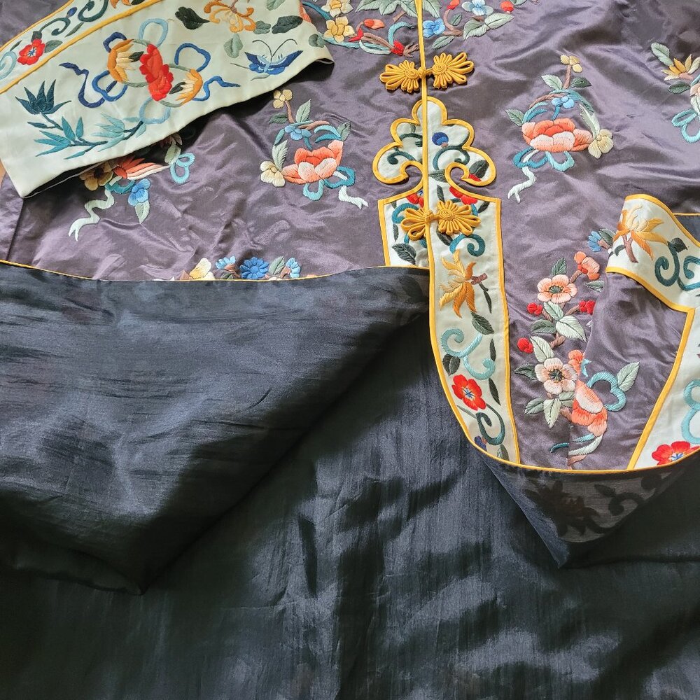 Vintage Silk Golden Bee Chinese Robe, sz S-L - Picture 12 of 16